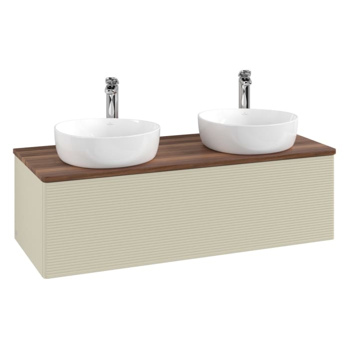 Villeroy & Boch Antao Waschbeckenunterschrank, 120 x 36 cm, 1 Auszug, Front mit Struktur, mit Hahnloch, für Waschtisch links und rechts