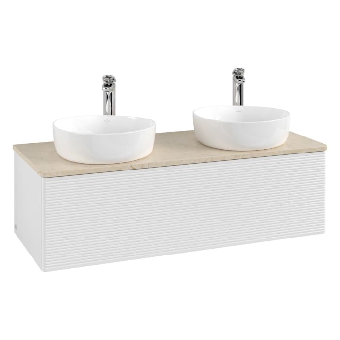 Villeroy & Boch Antao Waschbeckenunterschrank, 120 x 36 cm, 1 Auszug, Front mit Struktur, mit Hahnloch, für Waschtisch links und rechts