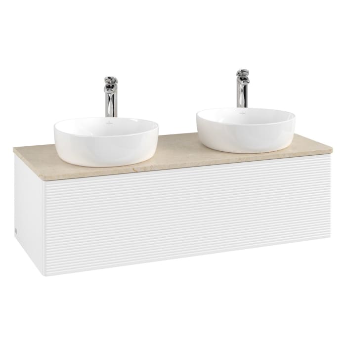 Villeroy & Boch Antao Waschbeckenunterschrank, 120 x 36 cm, 1 Auszug, Front mit Struktur, mit Hahnloch, für Waschtisch links und rechts