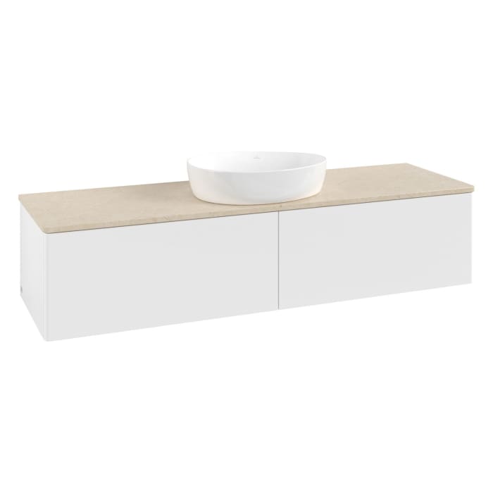 Villeroy & Boch Antao Waschbeckenunterschrank, 160 x 36 cm, 2 Auszüge, Front ohne Struktur, ohne Hahnloch, für Waschtisch mittig
