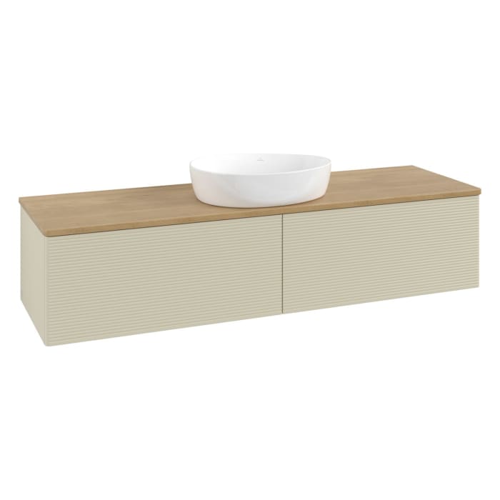 Villeroy & Boch Antao Waschbeckenunterschrank, 160 x 36 cm, 2 Auszüge, Front mit Struktur, ohne Hahnloch, für Waschtisch mittig