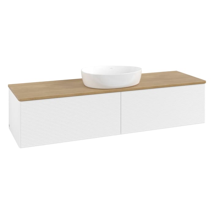 Villeroy & Boch Antao Waschbeckenunterschrank, 160 x 36 cm, 2 Auszüge, Front mit Struktur, ohne Hahnloch, für Waschtisch mittig