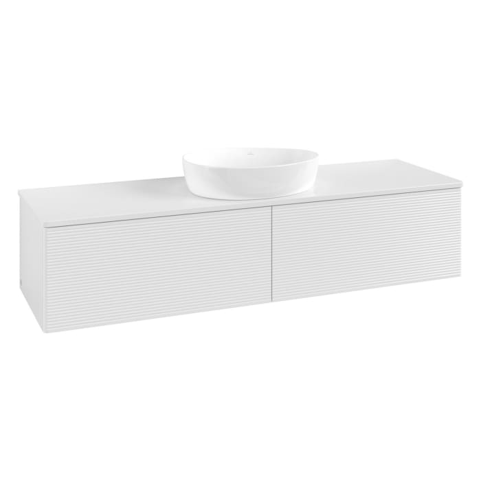 Villeroy & Boch Antao Waschbeckenunterschrank, 160 x 36 cm, 2 Auszüge, Front mit Struktur, mit Hahnloch, für Waschtisch mittig