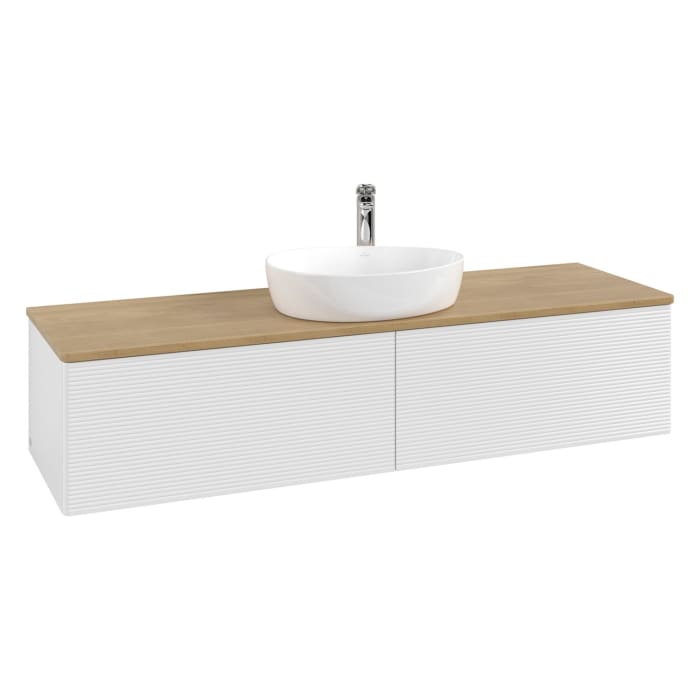 Villeroy & Boch Antao Waschbeckenunterschrank, 160 x 36 cm, 2 Auszüge, Front mit Struktur, mit Hahnloch, für Waschtisch mittig