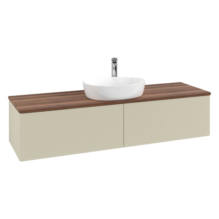 Villeroy & Boch Antao Waschbeckenunterschrank, 160 x 36 cm, 2 Auszüge, Front mit Struktur, mit Hahnloch, für Waschtisch mittig