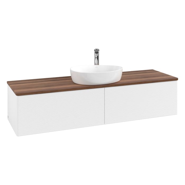 Villeroy & Boch Antao Waschbeckenunterschrank, 160 x 36 cm, 2 Auszüge, Front mit Struktur, mit Hahnloch, für Waschtisch mittig