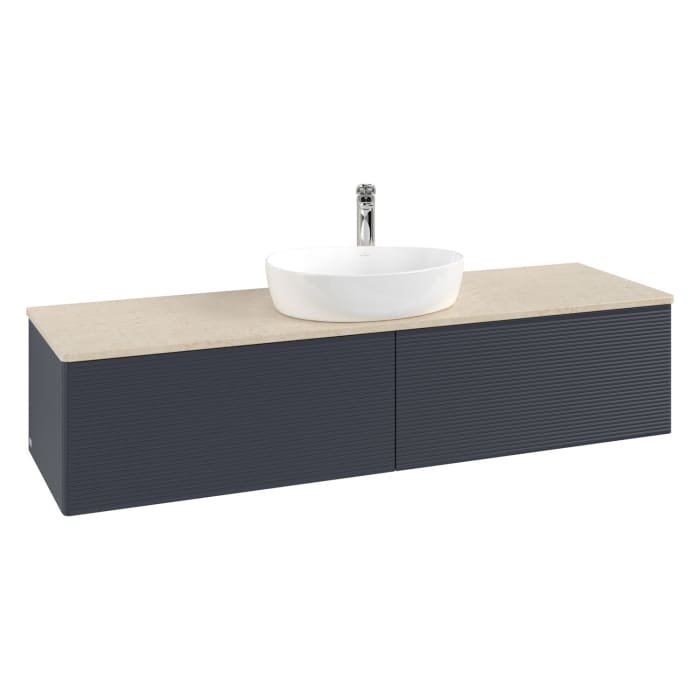 Villeroy & Boch Antao Waschbeckenunterschrank, 160 x 36 cm, 2 Auszüge, Front mit Struktur, mit Hahnloch, für Waschtisch mittig