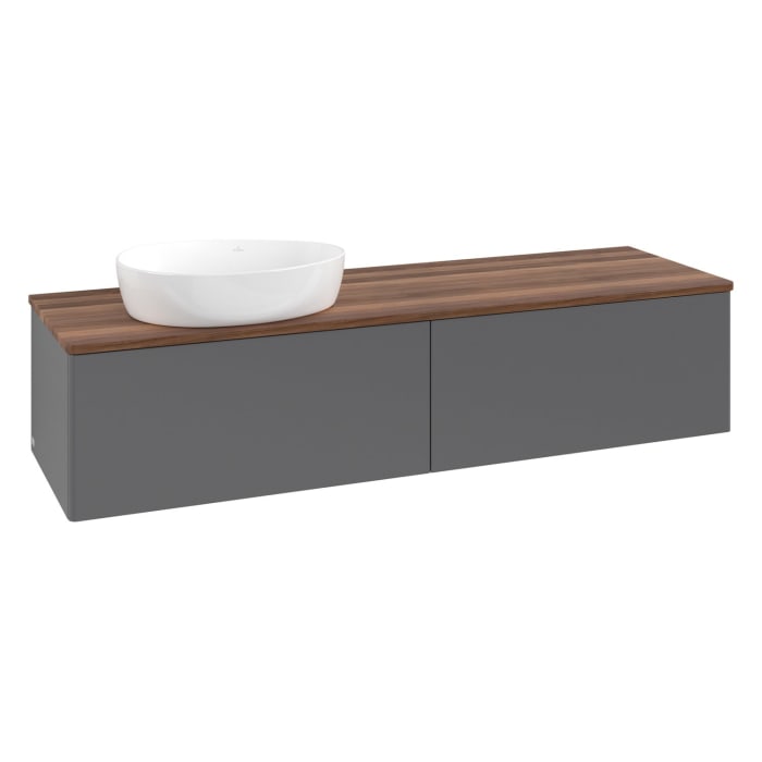 Villeroy & Boch Antao Waschbeckenunterschrank, 160 x 36 cm, 2 Auszüge, Front ohne Struktur, ohne Hahnloch, für Waschtisch links