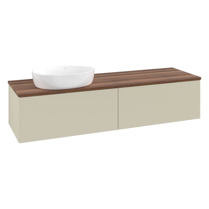 Villeroy & Boch Antao Waschbeckenunterschrank, 160 x 36 cm, 2 Auszüge, Front ohne Struktur, ohne Hahnloch, für Waschtisch links