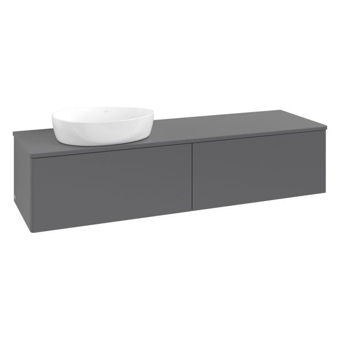 Villeroy & Boch Antao Waschbeckenunterschrank, 160 x 36 cm, 2 Auszüge, Front ohne Struktur, mit Hahnloch, für Waschtisch links
