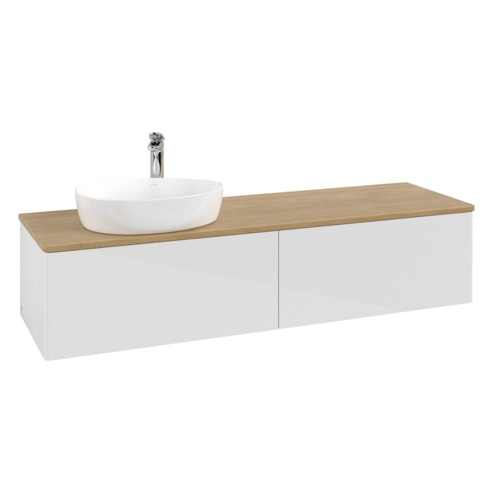 Villeroy & Boch Antao Waschbeckenunterschrank, 160 x 36 cm, 2 Auszüge, Front ohne Struktur, mit Hahnloch, für Waschtisch links