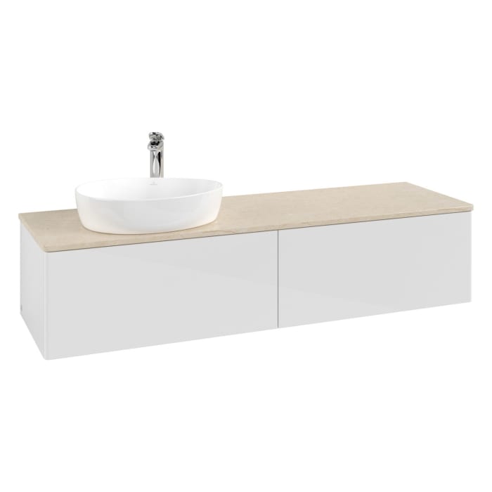 Villeroy & Boch Antao Waschbeckenunterschrank, 160 x 36 cm, 2 Auszüge, Front ohne Struktur, mit Hahnloch, für Waschtisch links