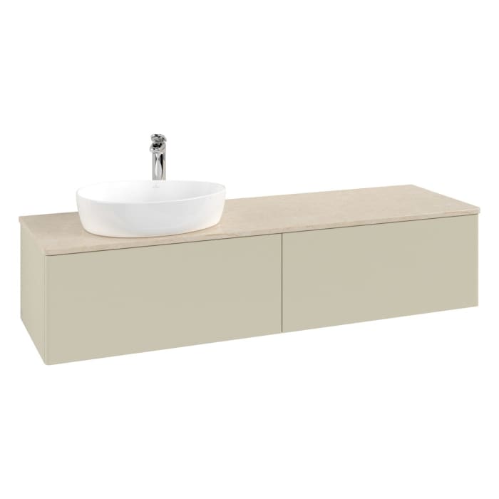 Villeroy & Boch Antao Waschbeckenunterschrank, 160 x 36 cm, 2 Auszüge, Front ohne Struktur, mit Hahnloch, für Waschtisch links
