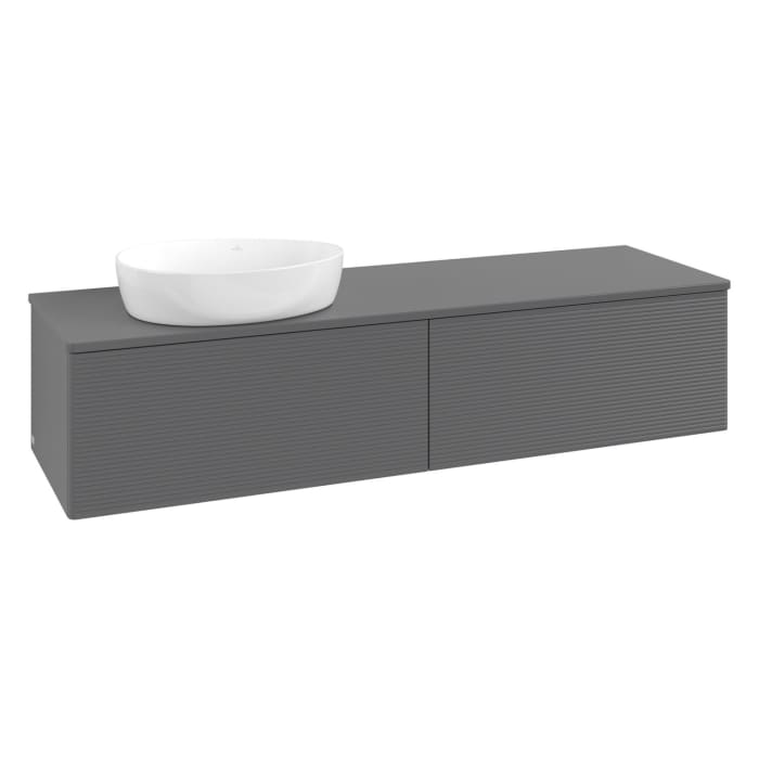 Villeroy & Boch Antao Waschbeckenunterschrank, 160 x 36 cm, 2 Auszüge, Front mit Struktur, ohne Hahnloch, für Waschtisch links