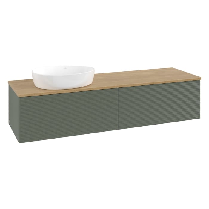 Villeroy & Boch Antao Waschbeckenunterschrank, 160 x 36 cm, 2 Auszüge, Front mit Struktur, ohne Hahnloch, für Waschtisch links