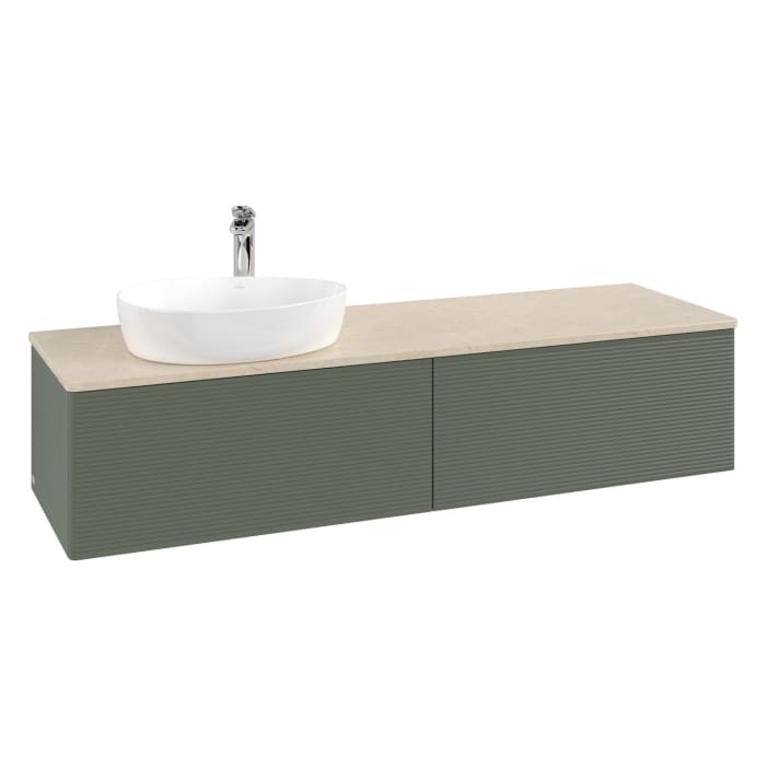Villeroy & Boch Antao Waschbeckenunterschrank, 160 x 36 cm, 2 Auszüge, Front mit Struktur, mit Hahnloch, für Waschtisch links