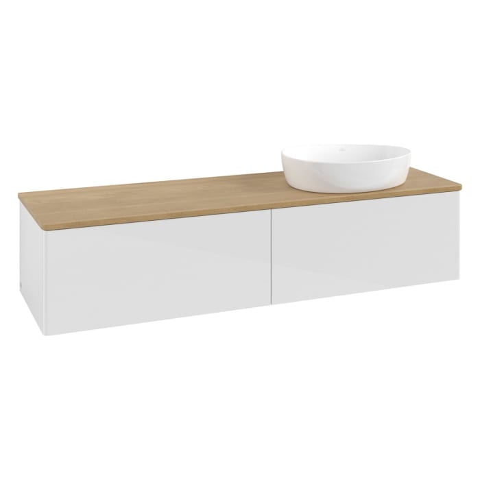 Villeroy & Boch Antao Waschbeckenunterschrank, 160 x 36 cm, 2 Auszüge, Front ohne Struktur, ohne Hahnloch, für Waschtisch rechts