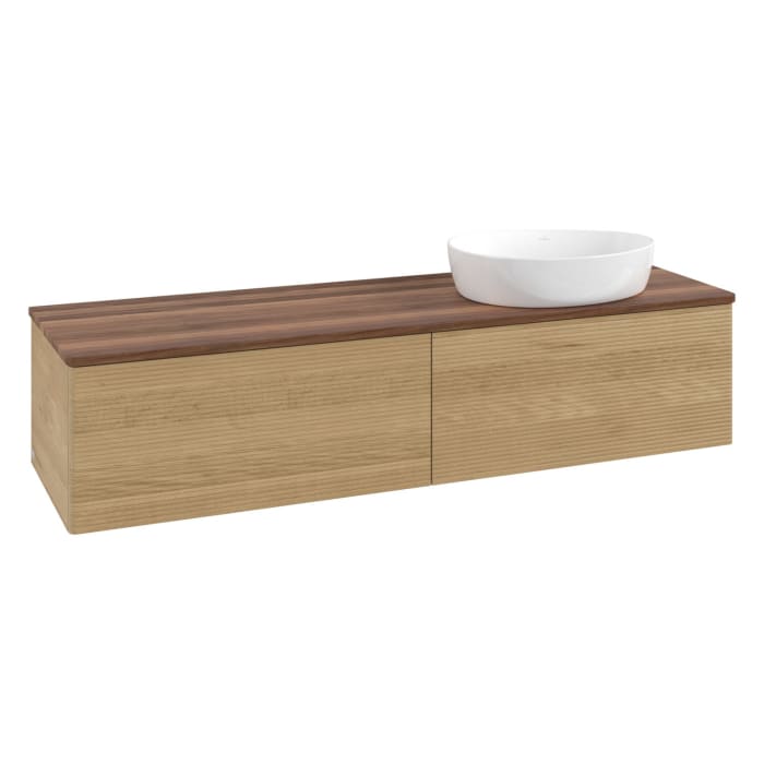 Villeroy & Boch Antao Waschbeckenunterschrank, 160 x 36 cm, 2 Auszüge, Front mit Struktur, ohne Hahnloch, für Waschtisch rechts