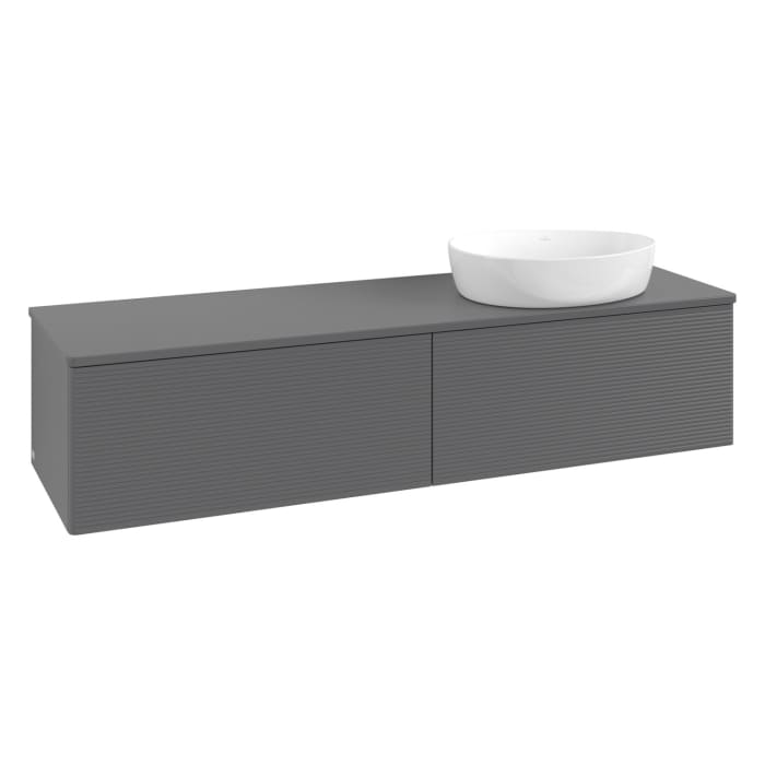 Villeroy & Boch Antao Waschbeckenunterschrank, 160 x 36 cm, 2 Auszüge, Front mit Struktur, mit Hahnloch, für Waschtisch rechts