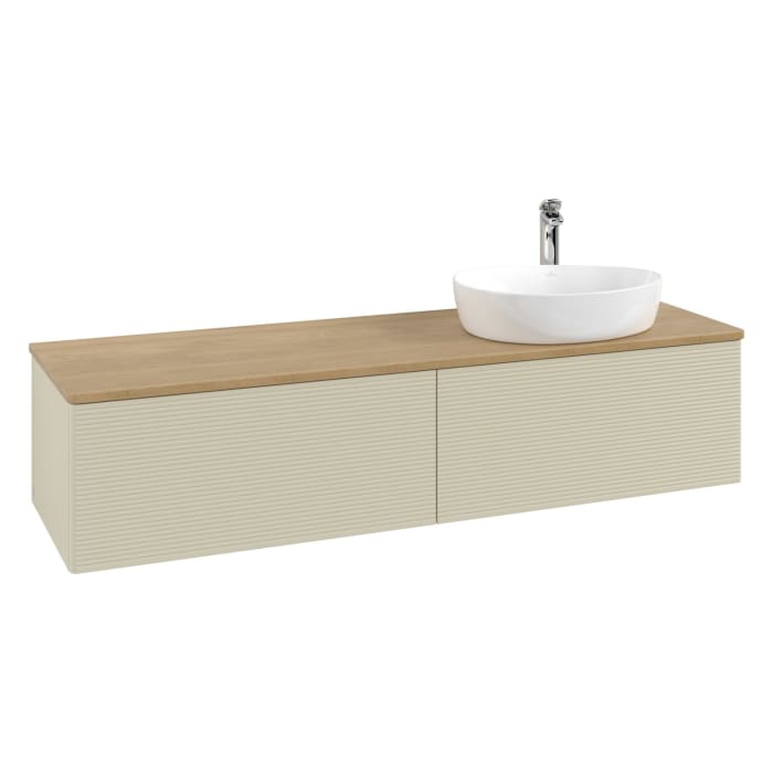 Villeroy & Boch Antao Waschbeckenunterschrank, 160 x 36 cm, 2 Auszüge, Front mit Struktur, mit Hahnloch, für Waschtisch rechts