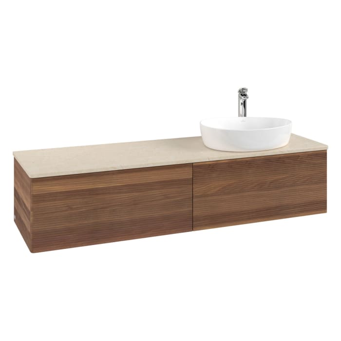 Villeroy & Boch Antao Waschbeckenunterschrank, 160 x 36 cm, 2 Auszüge, Front mit Struktur, mit Hahnloch, für Waschtisch rechts
