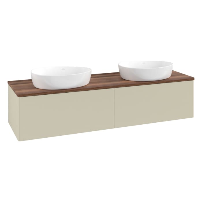 Villeroy & Boch Antao Waschbeckenunterschrank, 160 x 36 cm, 2 Auszüge, Front ohne Struktur, ohne Hahnloch, für Waschtisch links und rechts