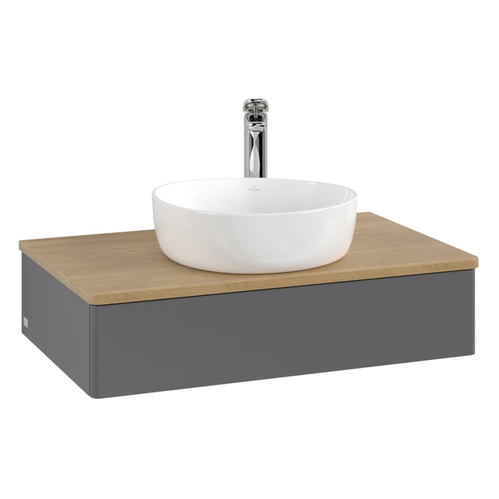 Villeroy & Boch Antao Waschbeckenunterschrank, 80 x 19 cm, 1 Auszug, Front ohne Struktur, mit Hahnloch