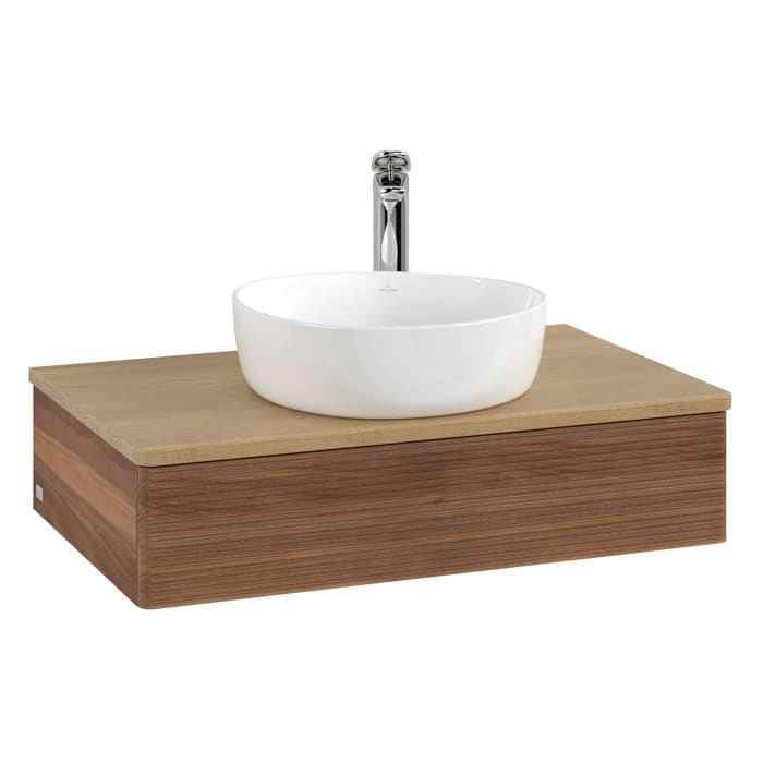 Villeroy & Boch Antao Waschbeckenunterschrank, 80 x 19 cm, 1 Auszug, Front mit Struktur, mit Hahnloch