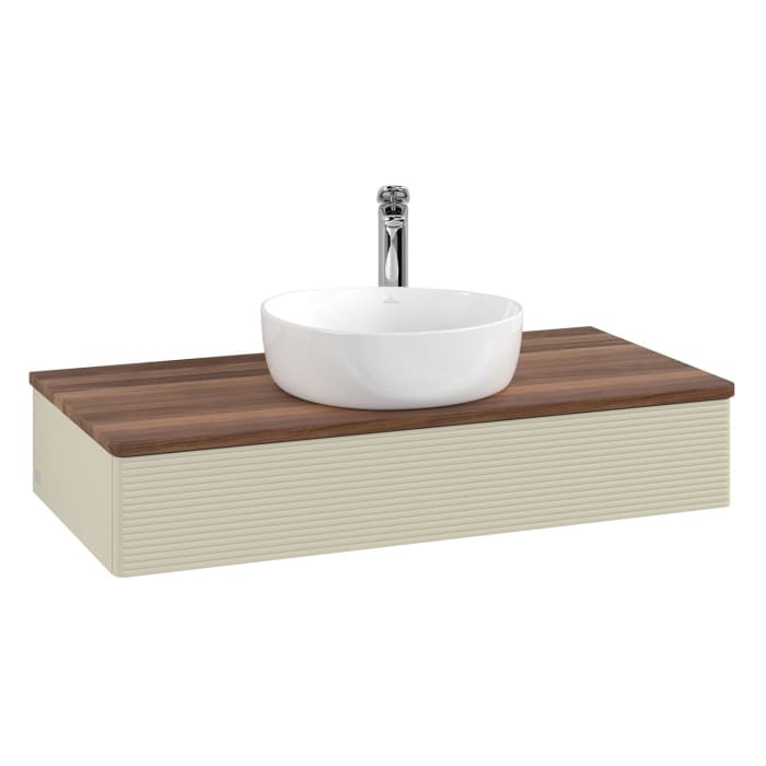 Villeroy & Boch Antao Waschbeckenunterschrank, 100 x 19 cm, 1 Auszug, Front mit Struktur, mit Hahnloch