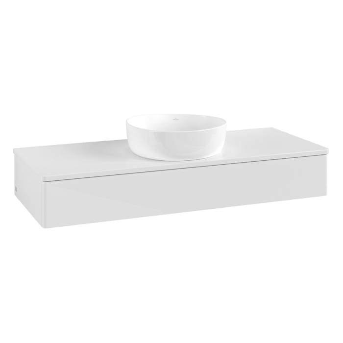 Villeroy & Boch Antao Waschbeckenunterschrank, 120 x 19 cm, 1 Auszug, Front ohne Struktur, ohne Hahnloch, für Waschtisch mittig