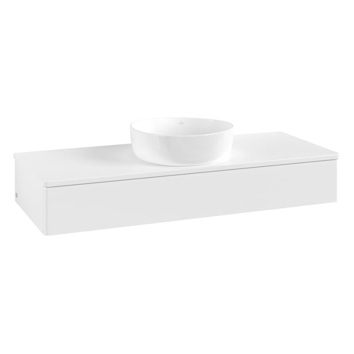 Villeroy & Boch Antao Waschbeckenunterschrank, 120 x 19 cm, 1 Auszug, Front ohne Struktur, ohne Hahnloch, für Waschtisch mittig