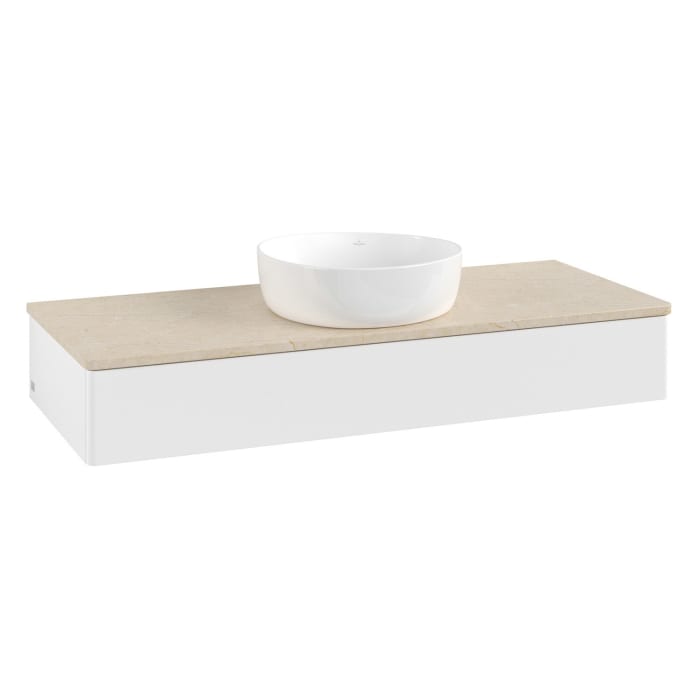 Villeroy & Boch Antao Waschbeckenunterschrank, 120 x 19 cm, 1 Auszug, Front ohne Struktur, ohne Hahnloch, für Waschtisch mittig