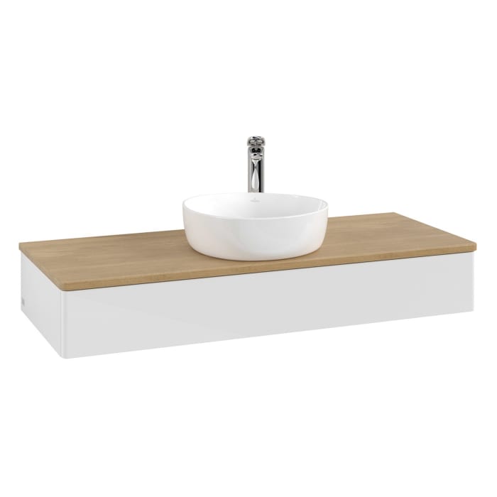 Villeroy & Boch Antao Waschbeckenunterschrank, 120 x 19 cm, 1 Auszug, Front ohne Struktur, mit Hahnloch, für Waschtisch mittig