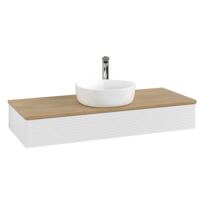 Villeroy & Boch Antao Waschbeckenunterschrank, 120 x 19 cm, 1 Auszug, Front mit Struktur, mit Hahnloch, für Waschtisch mittig