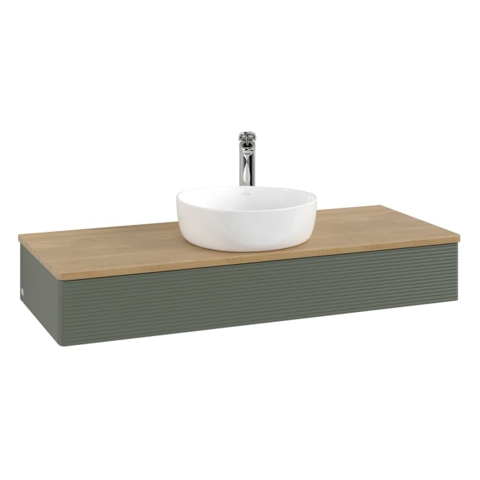 Villeroy & Boch Antao Waschbeckenunterschrank, 120 x 19 cm, 1 Auszug, Front mit Struktur, mit Hahnloch, für Waschtisch mittig