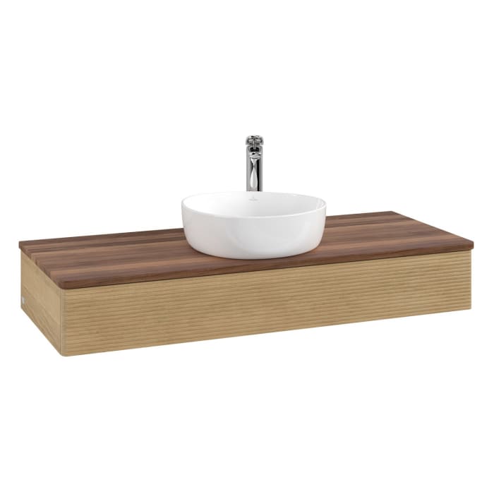 Villeroy & Boch Antao Waschbeckenunterschrank, 120 x 19 cm, 1 Auszug, Front mit Struktur, mit Hahnloch, für Waschtisch mittig