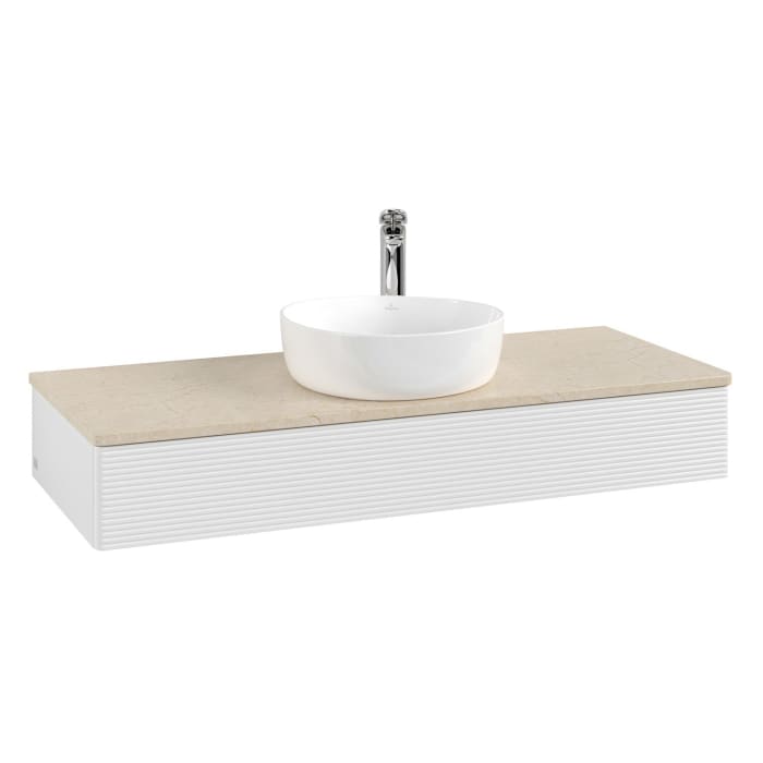 Villeroy & Boch Antao Waschbeckenunterschrank, 120 x 19 cm, 1 Auszug, Front mit Struktur, mit Hahnloch, für Waschtisch mittig