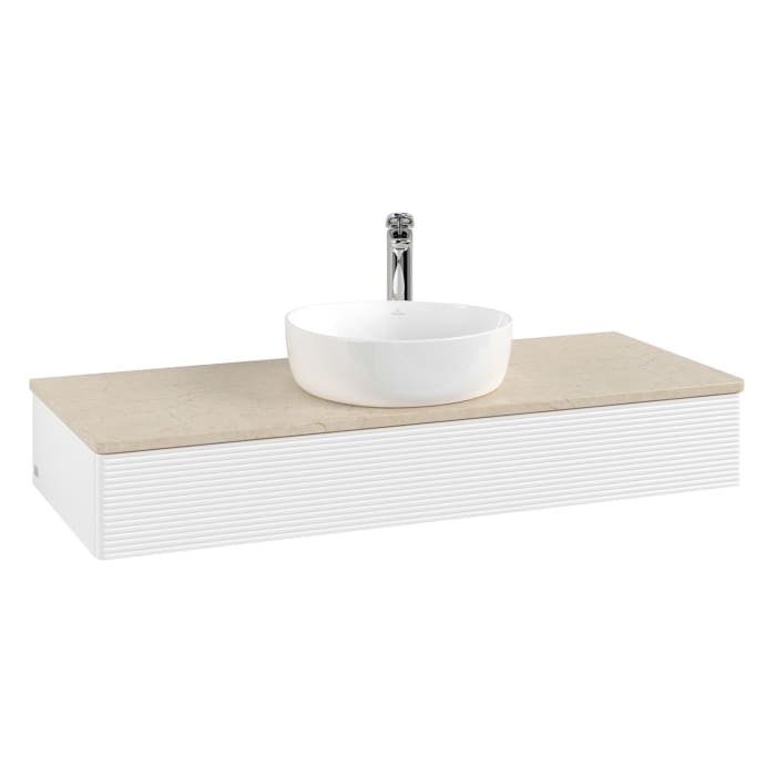 Villeroy & Boch Antao Waschbeckenunterschrank, 120 x 19 cm, 1 Auszug, Front mit Struktur, mit Hahnloch, für Waschtisch mittig