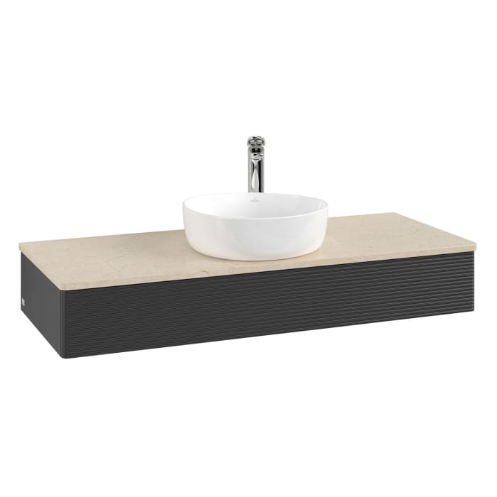 Villeroy & Boch Antao Waschbeckenunterschrank, 120 x 19 cm, 1 Auszug, Front mit Struktur, mit Hahnloch, für Waschtisch mittig