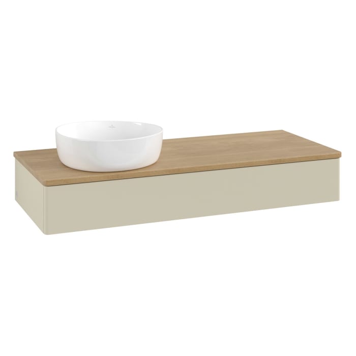 Villeroy & Boch Antao Waschbeckenunterschrank, 120 x 19 cm, 1 Auszug, Front ohne Struktur, ohne Hahnloch, für Waschtisch links