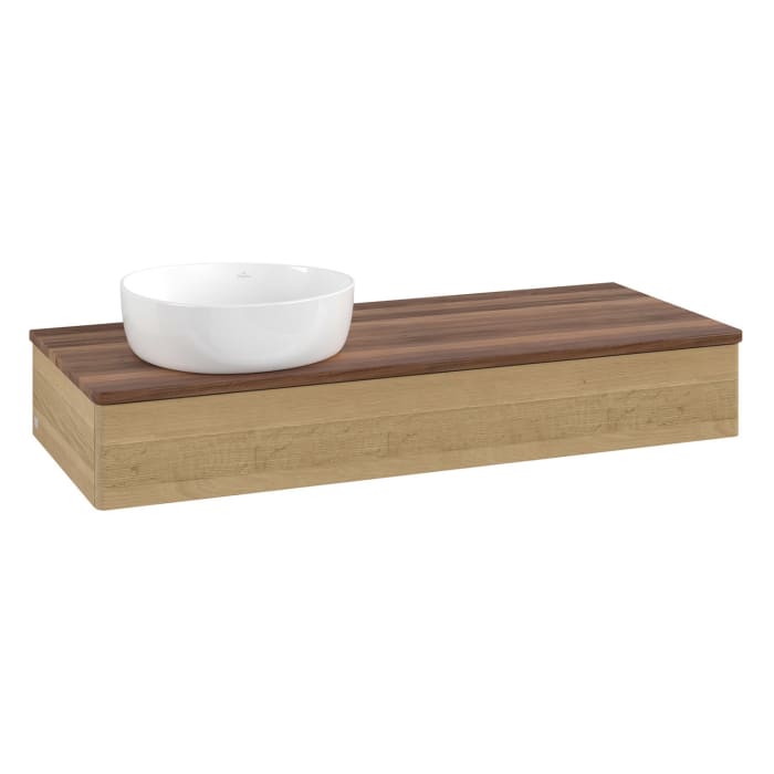 Villeroy & Boch Antao Waschbeckenunterschrank, 120 x 19 cm, 1 Auszug, Front ohne Struktur, ohne Hahnloch, für Waschtisch links