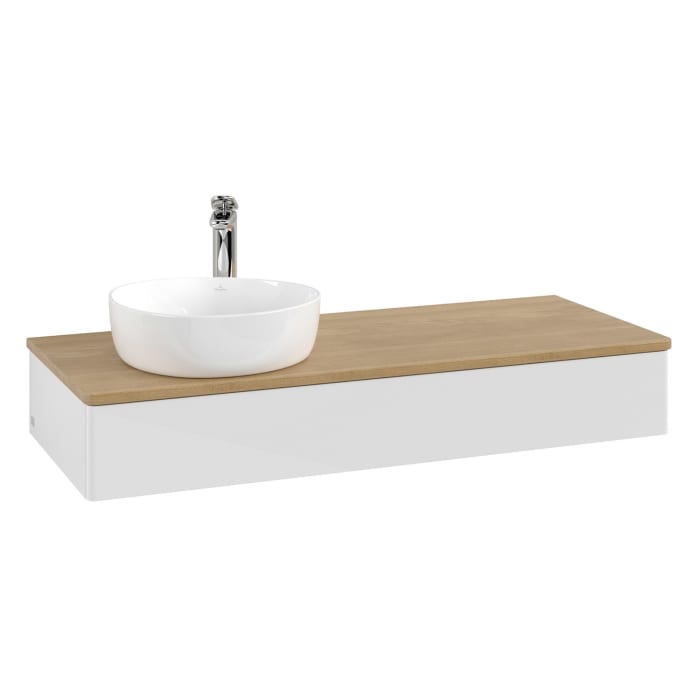 Villeroy & Boch Antao Waschbeckenunterschrank, 120 x 19 cm, 1 Auszug, Front ohne Struktur, mit Hahnloch, für Waschtisch links