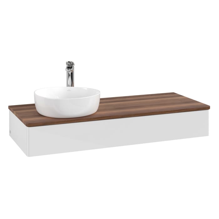 Villeroy & Boch Antao Waschbeckenunterschrank, 120 x 19 cm, 1 Auszug, Front ohne Struktur, mit Hahnloch, für Waschtisch links