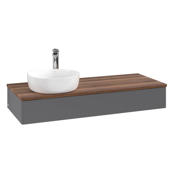 Villeroy & Boch Antao Waschbeckenunterschrank, 120 x 19 cm, 1 Auszug, Front ohne Struktur, mit Hahnloch, für Waschtisch links