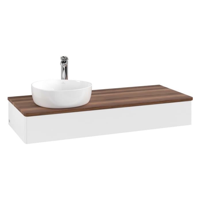 Villeroy & Boch Antao Waschbeckenunterschrank, 120 x 19 cm, 1 Auszug, Front ohne Struktur, mit Hahnloch, für Waschtisch links