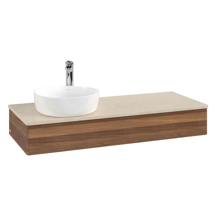 Villeroy & Boch Antao Waschbeckenunterschrank, 120 x 19 cm, 1 Auszug, Front ohne Struktur, mit Hahnloch, für Waschtisch links