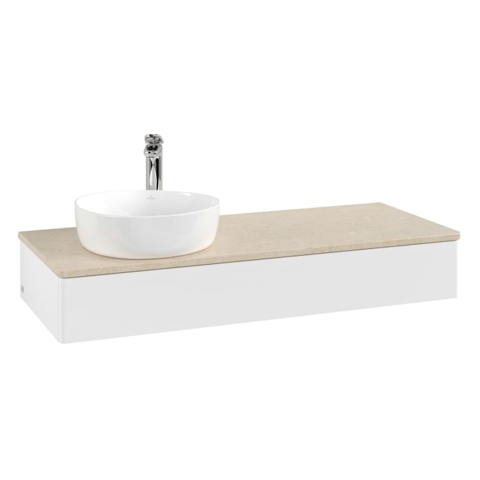 Villeroy & Boch Antao Waschbeckenunterschrank, 120 x 19 cm, 1 Auszug, Front ohne Struktur, mit Hahnloch, für Waschtisch links