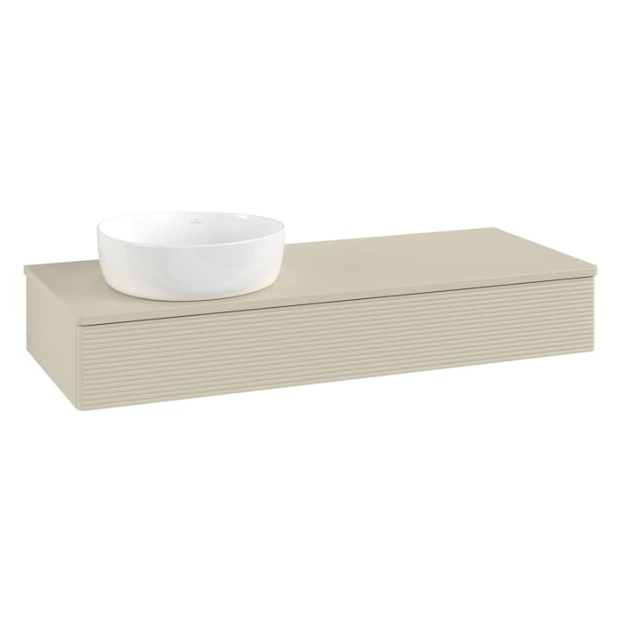 Villeroy & Boch Antao Waschbeckenunterschrank, 120 x 19 cm, 1 Auszug, Front mit Struktur, ohne Hahnloch, für Waschtisch links