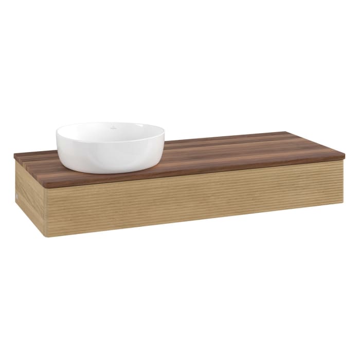 Villeroy & Boch Antao Waschbeckenunterschrank, 120 x 19 cm, 1 Auszug, Front mit Struktur, ohne Hahnloch, für Waschtisch links