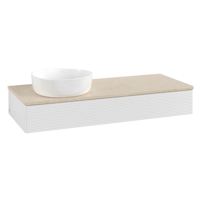 Villeroy & Boch Antao Waschbeckenunterschrank, 120 x 19 cm, 1 Auszug, Front mit Struktur, ohne Hahnloch, für Waschtisch links